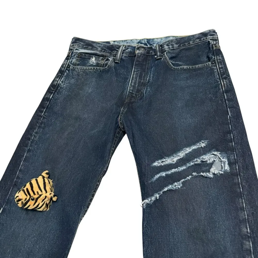 Reworked Levi's Blue Jeans Tiger Attack Stuffed Animal Customized Modified OOAK